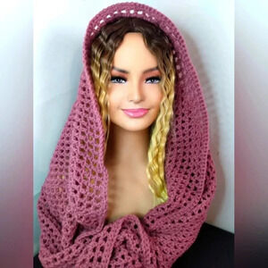 New Handmade Blush Pink Mauve Hoodie Scarf Scoodie Scarves Wrap Accessor…